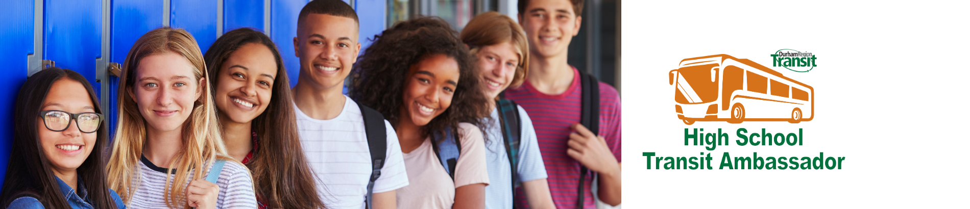 Group of 7 students standing in front of lockers