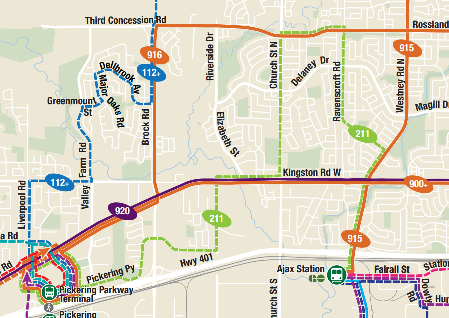 Map of north west Ajax and East Pickering service Effective September 3, 2024