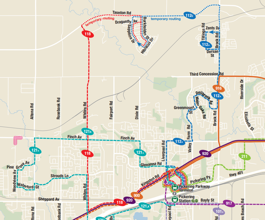 Map of Pickering Service north of Highway 401 in September 2024